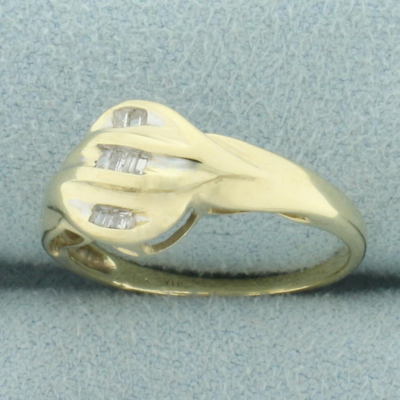 Baguette Diamond Wave Design Ring In 10k Yellow Gold