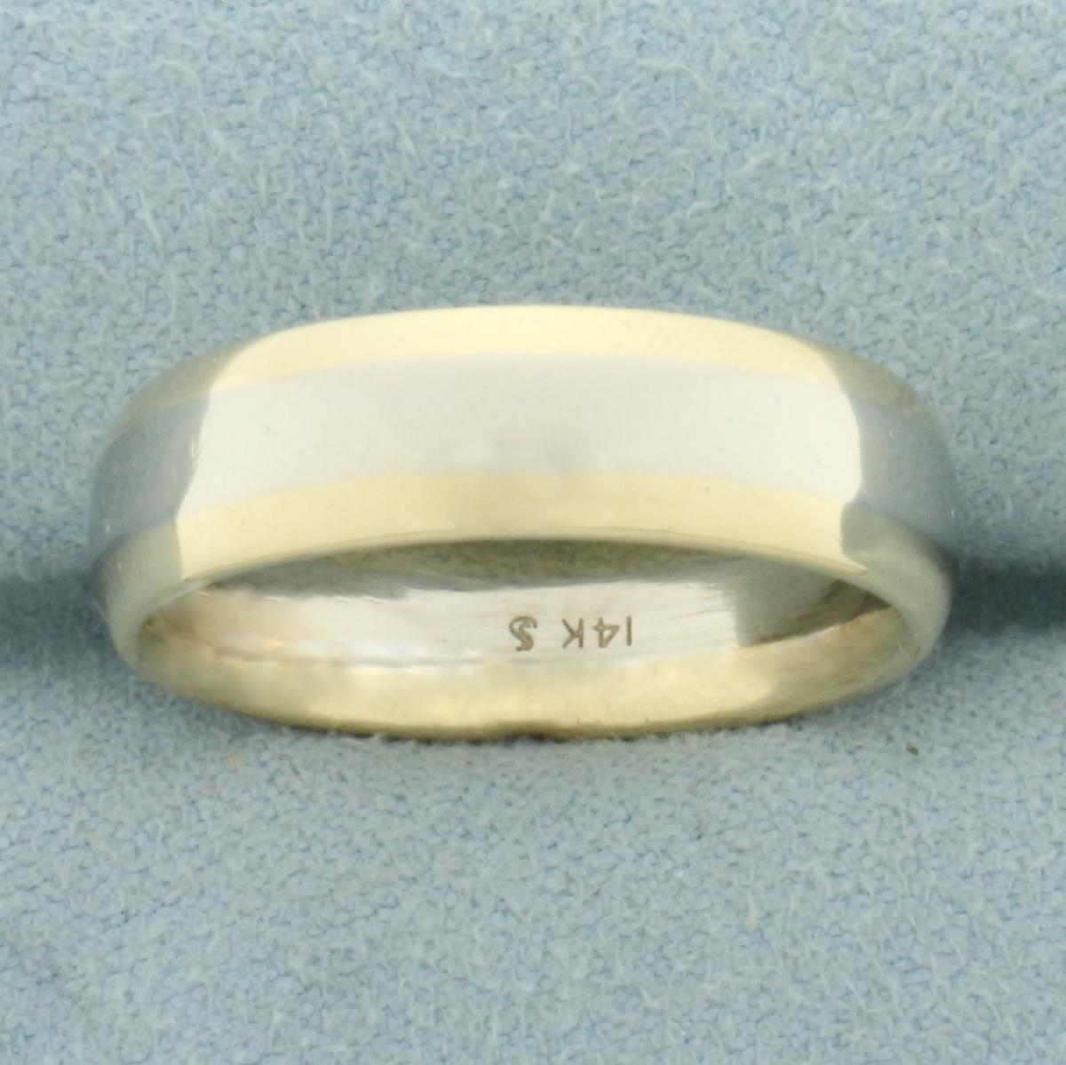 Unique Two Tone Wedding Band Ring In 14k Yellow And White Gold