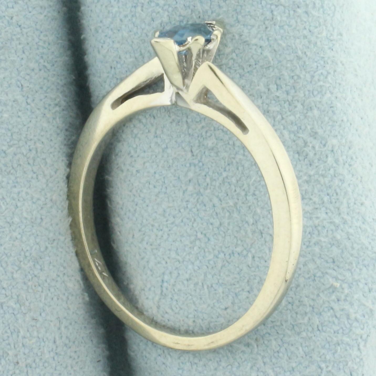 Blue Zircon Solitaire Ring In 14k White Gold