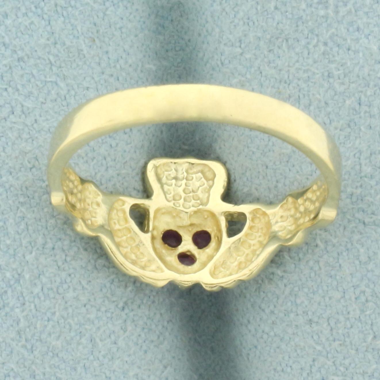 Ruby Claddagh Ring In 10k Yellow Gold