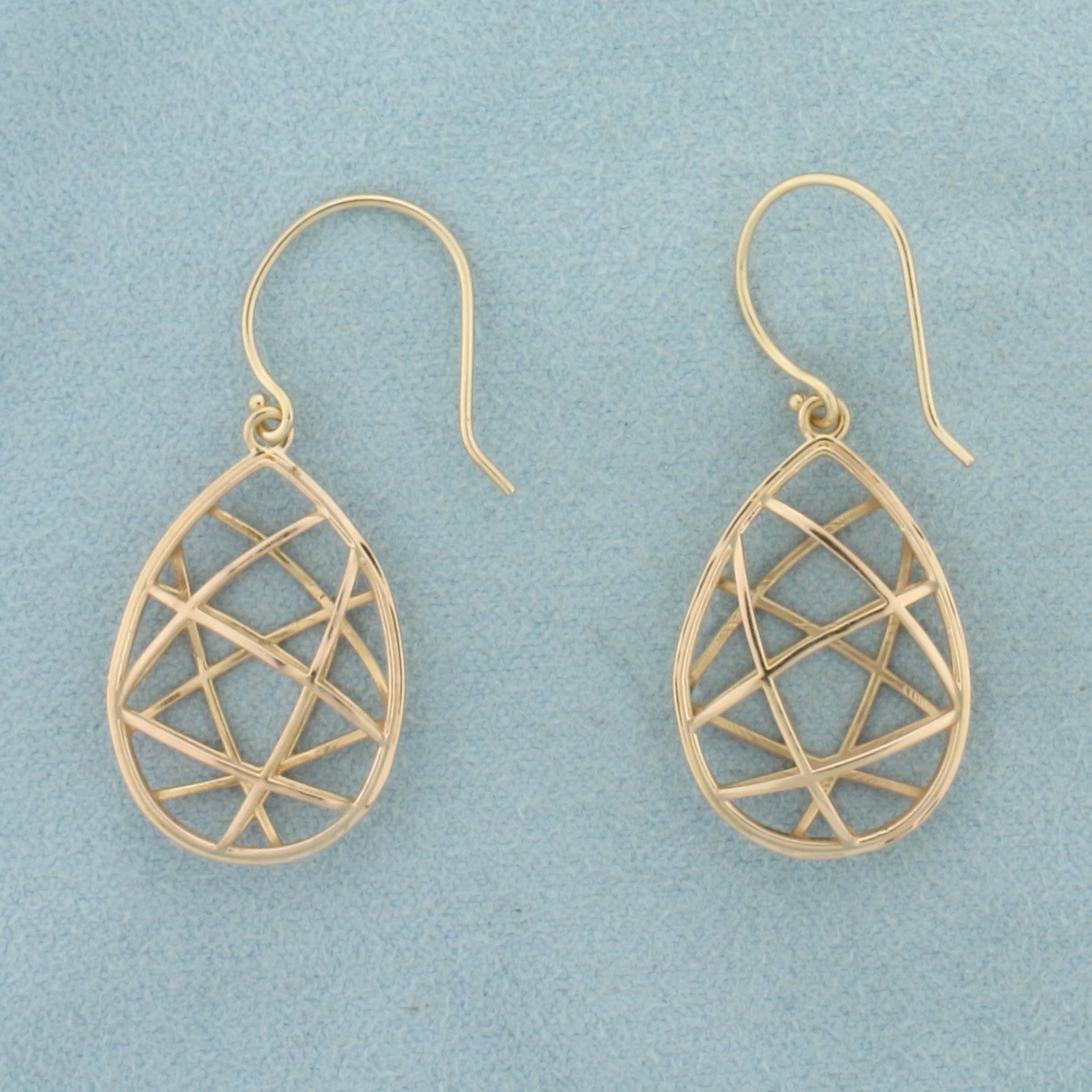 Wire Cage Teardrop Dangle Earrings In 14k Rose Gold