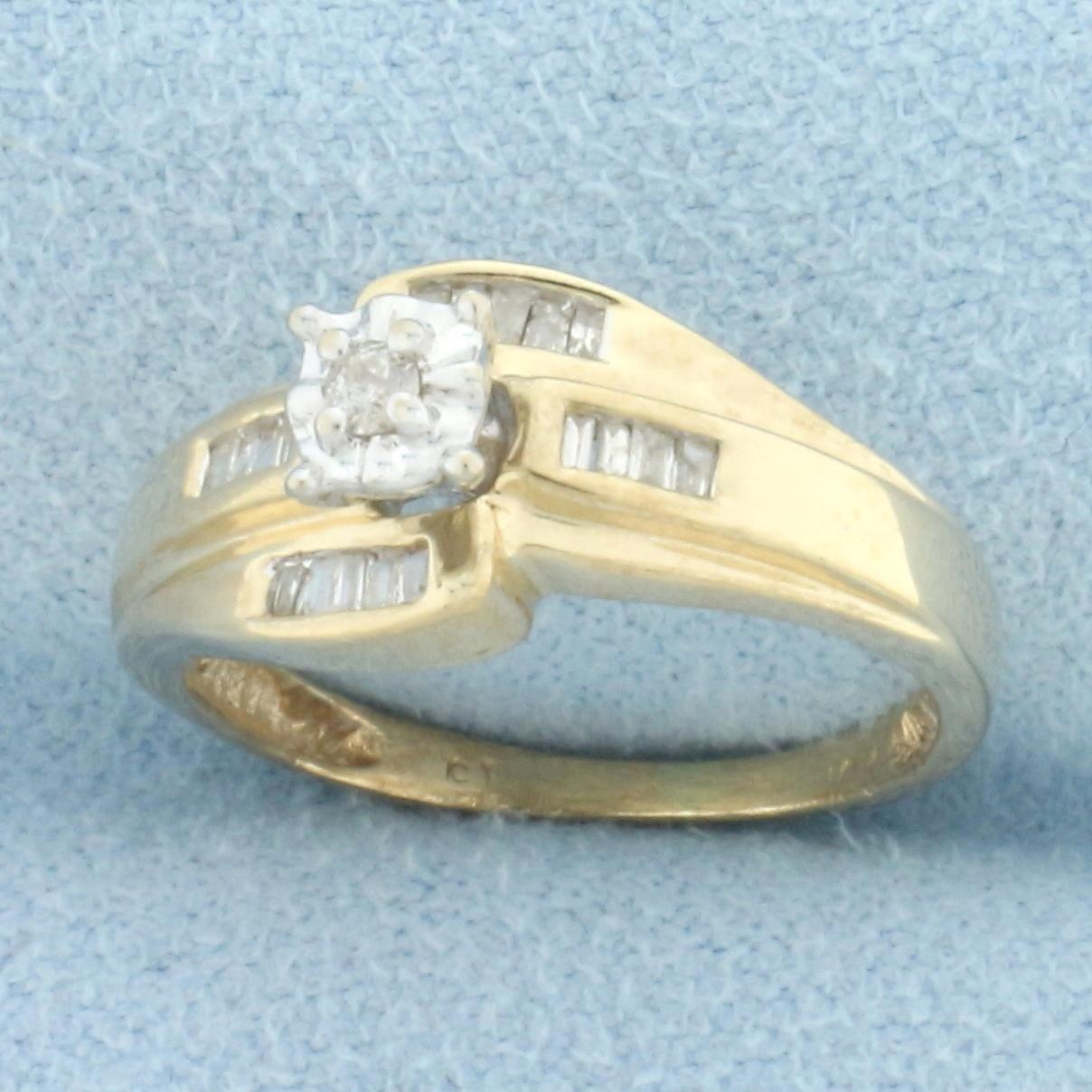 Baguette And Round Diamond Ring In 10k Yellow Gold