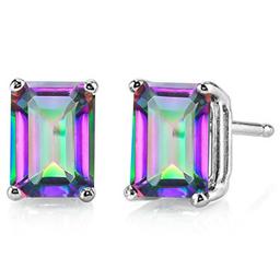 7x5mm Emerald Cut Mystic Topaz 2ctw Stud Earrings In Sterling Silver