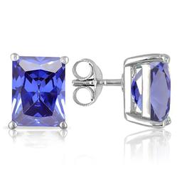 6x4mm Octagon Cut Lab Tanzanite 1.35ctw Stud Earrings In Sterling Silver