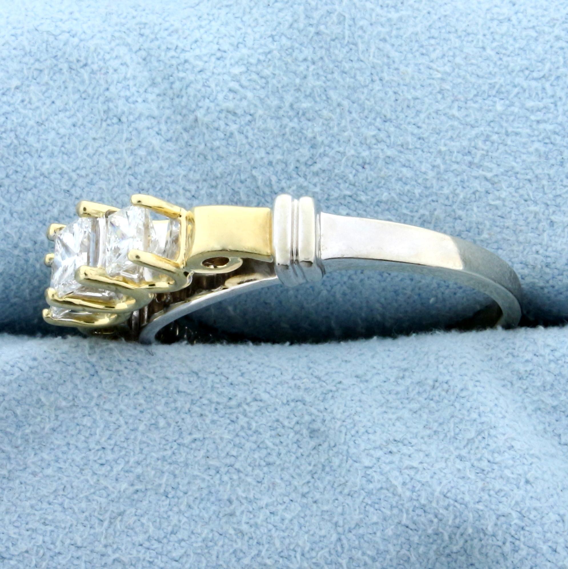 1ct Tw Princess Three Diamond Wedding Or Anniversary Ring In 14k Yellow And White Gold