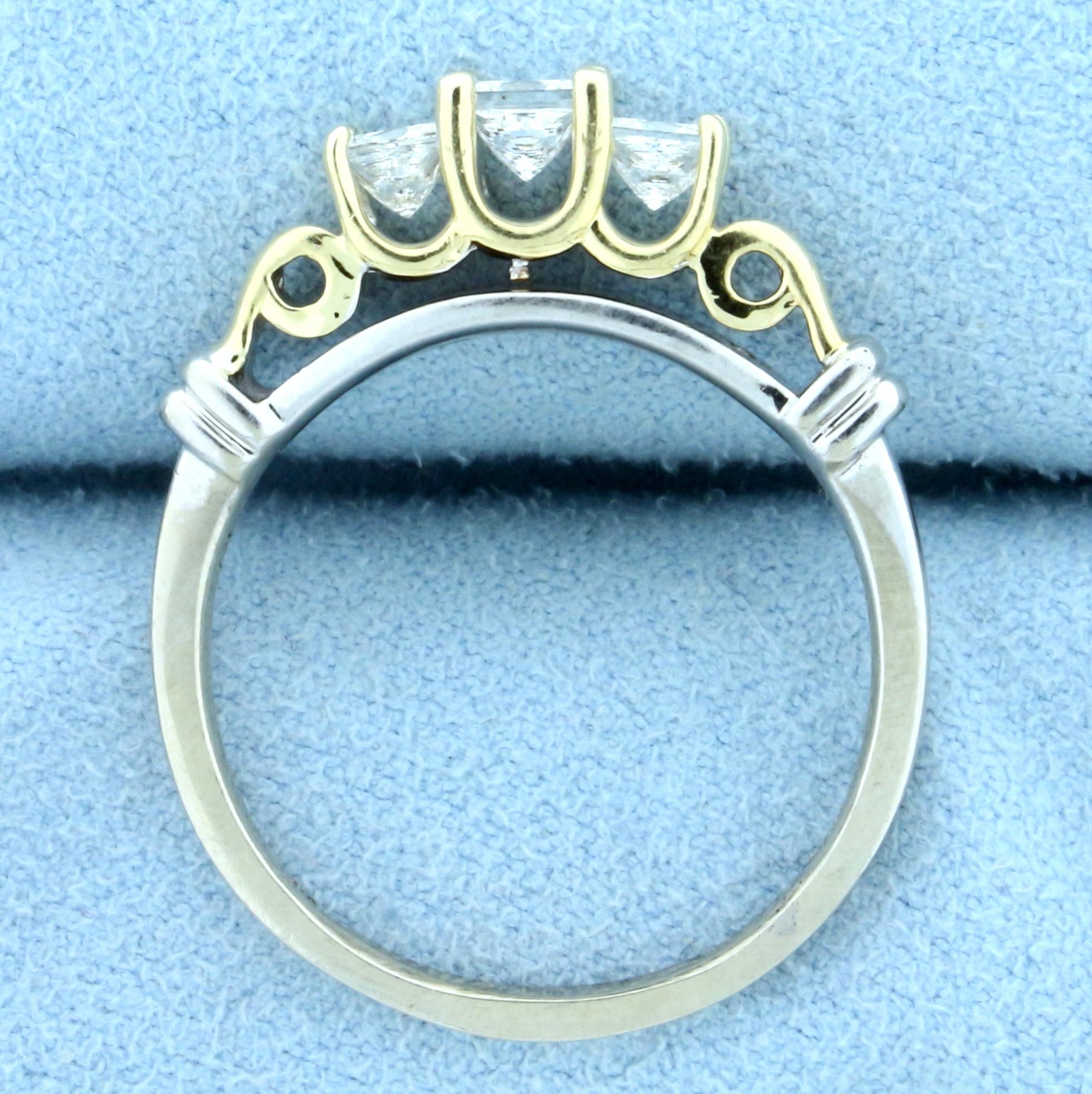 1ct Tw Princess Three Diamond Wedding Or Anniversary Ring In 14k Yellow And White Gold