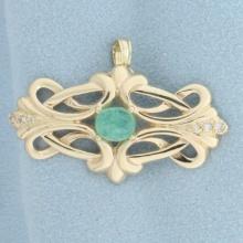 Vintage Emerald And Diamond Pendant In 14k Yellow Gold