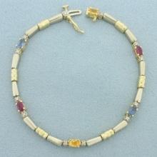 Sapphire And Diamond Two Tone Bracelet In 14k White And Yellow Gold