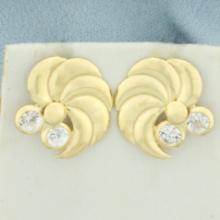 Pinwheel Design Cz Earrings In 18k Yellow Gold
