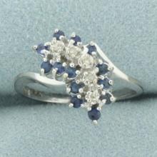 Sapphire And Diamond Waterfall Ring In 14k White Gold