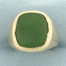 Mens Bezel Set Jade Ring In 10k Yellow Gold