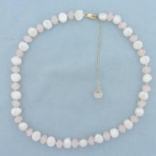 Baroque Pearl And Rose Quartz Hand Knotted Choker Necklace In 14k Yellow Gold