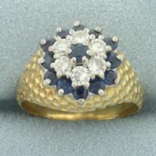 Sapphire And Diamond Flower Bombe Ring In 18k Yellow Gold