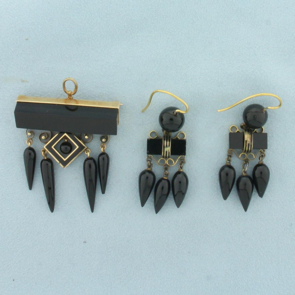 Antique Victorian Black Onyx Earrings And | Proxibid