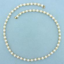 Gold Bead And Pearl Necklace In 14k Yellow Gold