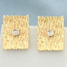 Wood Grain Design Diamond Earrings In 14k Yellow Gold