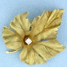 Diamond Maple Leaf Pendant In 14k Yellow Gold