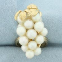 Unique Cultured Akoya Pearl Bunch Of Grapes Ring In 14k Yellow Gold