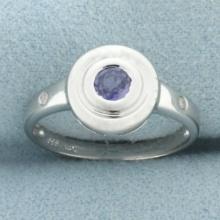 Natural Sapphire And Diamond Bezel Ring In 14k White Gold