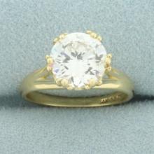 Cz Double Prong Solitaire Engagement Ring In 14k Yellow Gold