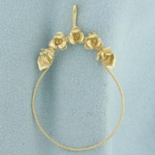 Diamond Cut Rose Design Charm Or Pendant Holder In 14k Yellow Gold