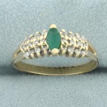 Emerald And Diamond Ring In 14k Yellow Gold