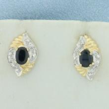 Sapphire And Diamond Button Earrings In 14k Yellow Gold