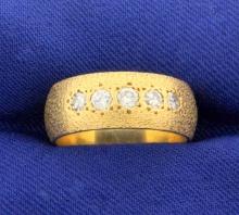 Unique Textured 1/2ct Tw Diamond Band Ring In 14k Yellow Gold