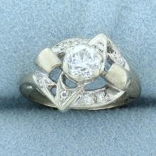 Antique 2/3ct Tw Old European Cut Diamond Ring In 14k White Gold