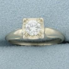 Vintage 1/2ct Diamond Solitaire Engagement Ring In 14k White Gold