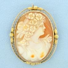 Large Cameo Pendant Or Pin In 14k Yellow Gold