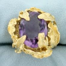 10ct Amethyst Leaf Design Statement Ring In 14k Yellow Gold