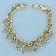 Unique Dangle Rings Charm Bracelet In 10k Yellow Gold