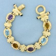 Amethyst Topaz Citrine Garnet Bracelet In 14k Yellow Gold