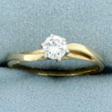 Solitaire Diamond Swirl Design Engagement Ring In 14k Yellow Gold