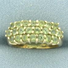 Peridot 3 Row Shared Prong Ring In 14k Yellow Gold