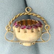 Ruby Cauldron Pendant Or Charm In 14k Yellow Gold