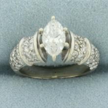Vintage Marquise Diamond Engagement Ring In 14k White Gold