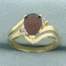 Pear Garnet And Diamond Ring In 14k Yellow Gold