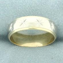 Mens Two Tone Star Design Band Ring In 14k Yellow And White Gold