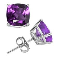 10mm Cushion Cut Amethyst 8.5ctw Stud Earrings In Sterling Silver