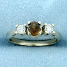 Golden Chrysoberyl And Diamond Ring In 14k White Gold