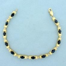 6ct Tw Sapphire And Diamond Line Bracelet In 14k Yellow Gold