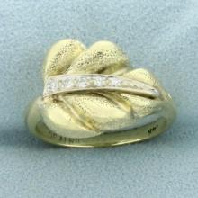 Diamond Leaf Design Ring In 14k Yellow And White Gold