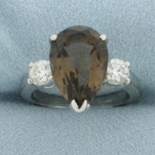 Smoky Quartz And Hearts On Fire Diamond Ring In 18k White Gold