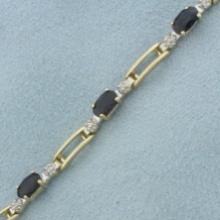 Saphire And Diamond Tennis Bracelet In 10k Yellow Gold