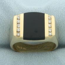 Mens Onyx And Diamond Ring In 14k Yellow Gold