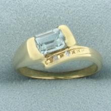 Aquamarine And Diamond Ring In 14k Yellow Gold