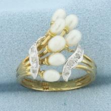 Baroque Pearl And Diamond Ring In 14k Yellow Gold