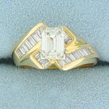 Certified 2ct Tw Emerald Cut Diamond Bypass Style Ring In 14k Yellow Gold